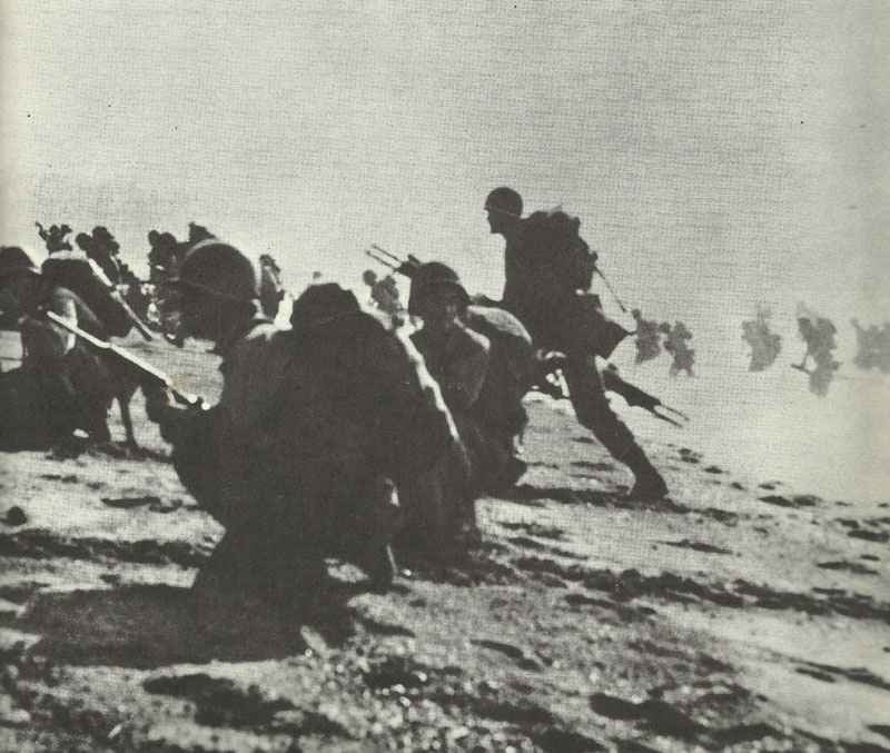Diary July 21, 1944 32 US Marines on the beach of Guam.