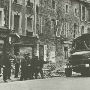 Inhabitants of a French village welcome U.S. troops