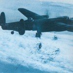 Lancaster bomber in action: incendiaries cascade