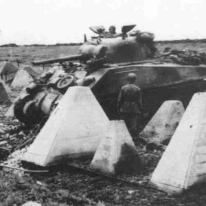 Sherman tank pass Siegfried Line at Aachen