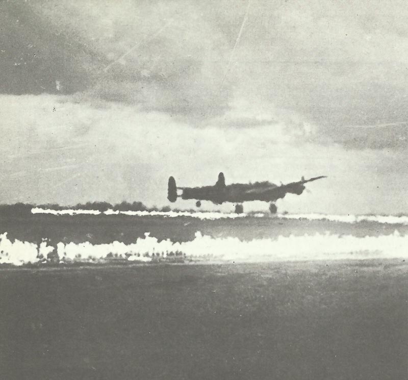 Lancaster lands on 'Fido' equipped airfield.