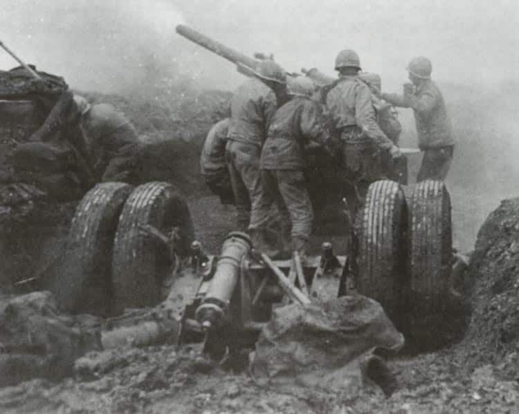 US 90mm AA-gun firing on V-1