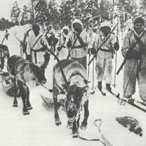 Finnish soldiers with reindeers