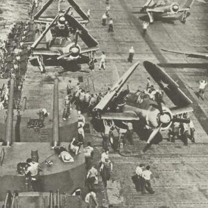 aircrafts on deck of carrier of Essex class