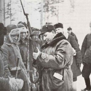 General T.F. Shtykov inspects the weapons of his troops on the Leningrad Front