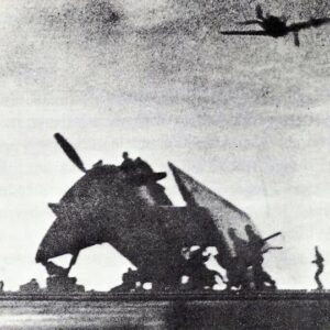 Kamikaze pilot is crashing into the US escort carrier