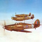 Hurricane I in formation with two Spitfires