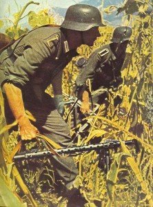 German infantry advance through a Russian corn field
