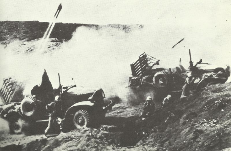 Rocket barrage on Japanese positions