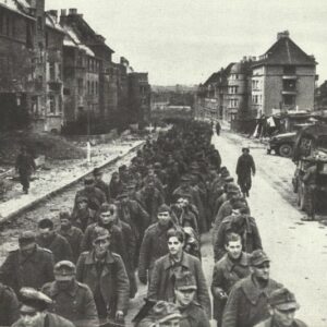 German soldiers marching into captivity