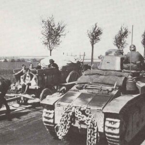 column of French Renault R-35 tank