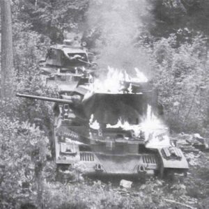 Matilda II tanks of the BEF are burning