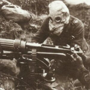 British Vickers machine-gun crew with 'Hypo Helmets'.