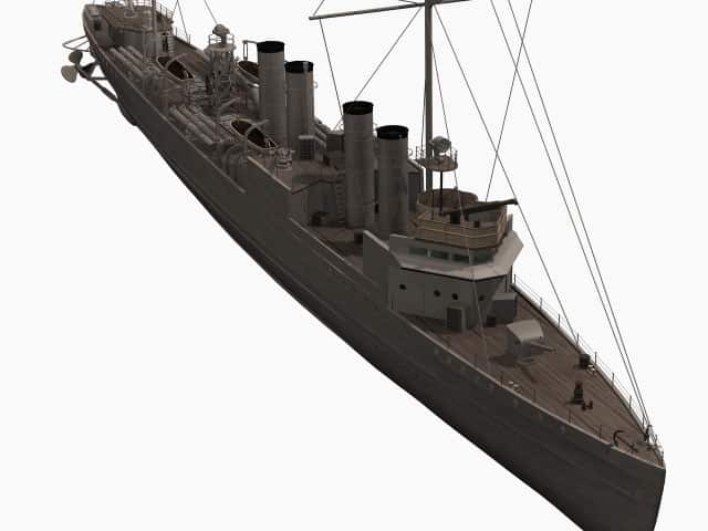 3d model of flush-decker HMS Campbeltown