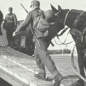 German mountain troops practice loading onto landing craft