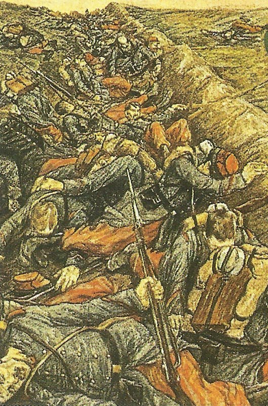 Killed French soldiers in their trenches.