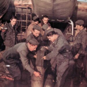 Italian ground crew is loading a bomber