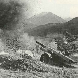 Italian heavy guns 149/35 under artillery fire in Albania