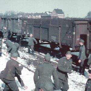 German soldiers snowball fight