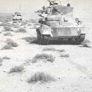 British tanks moving across the desert.