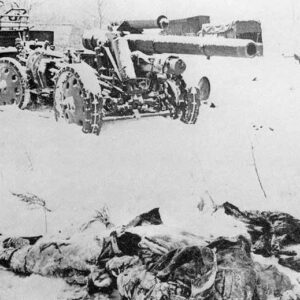 Death soldiers, destroyed equipment and weapons left by the retreating Germans