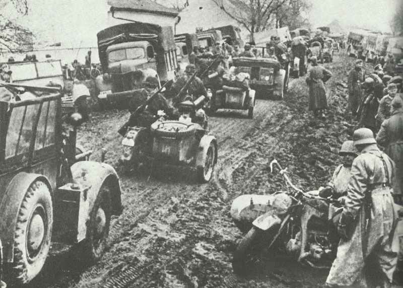 German advance on the muddy roads of Yugoslavia.