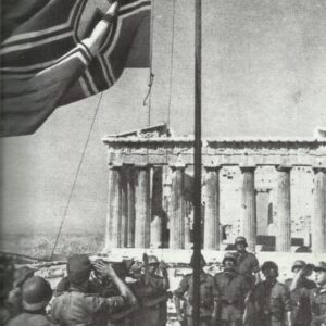 German battle flag is hoisted in front of the Parthenon