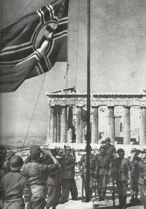 The Unholy Alliance: Greek Security Battalions, German Occupation Forces, and the British 4 German battle flag is hoisted in front of the Parthenon