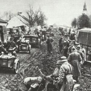 motorized German troops advance on worse roads