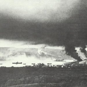 Burning British ships after a German air raid in Souda Bay