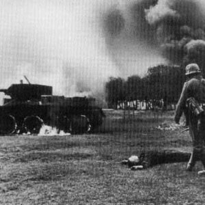 knocked out and burning Russian BT tank