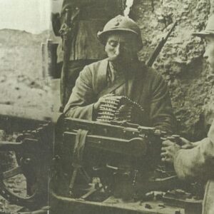 French soldiers man a German machine gun