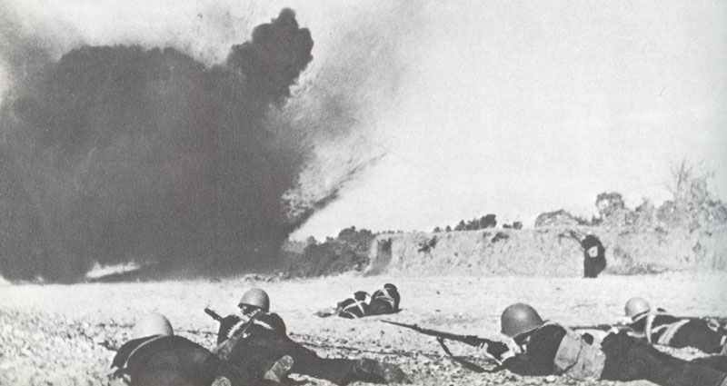 Russian Marines under shell fire.