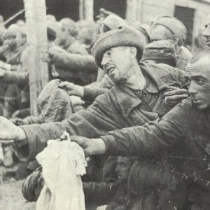 Russian PoWs beg for a piece of bread