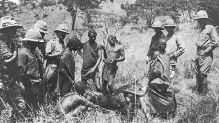 Massai warriors in British service in East Africa drinking blood