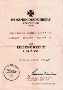 awarding document for the Iron Cross