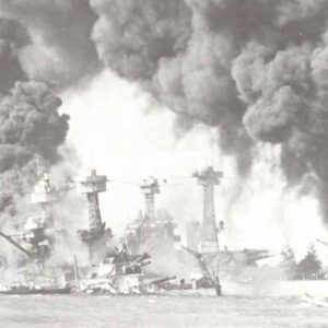burning battleships West Virginia and Tennessee