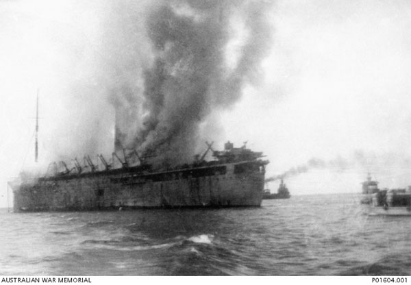 Diary February 5, 1942 34 'Empress of Asia' burning