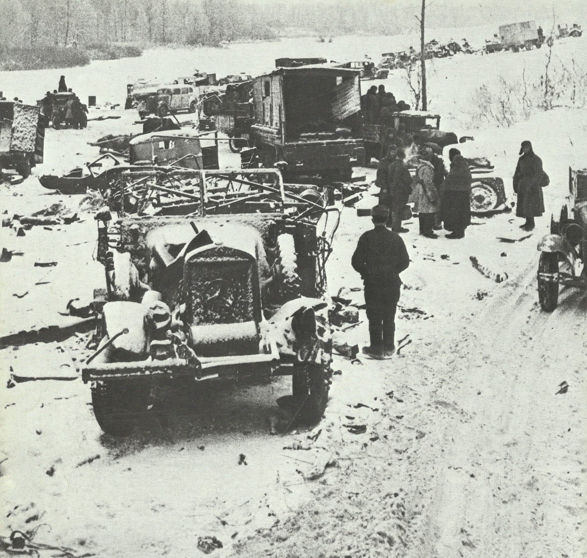 Diary February 7, 1942 26 Russians search the remains of a German column