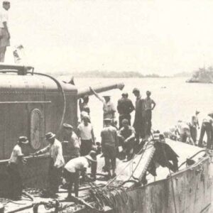 crew of the US cruiser Marblehead inspects destructions