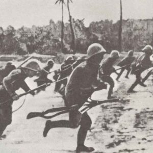 Japanese troops storming a beach