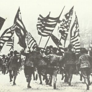 enthusiasim and waving flags on the Broadway