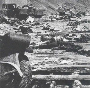 Bodies and destroyed war material on the beach of Kerch.