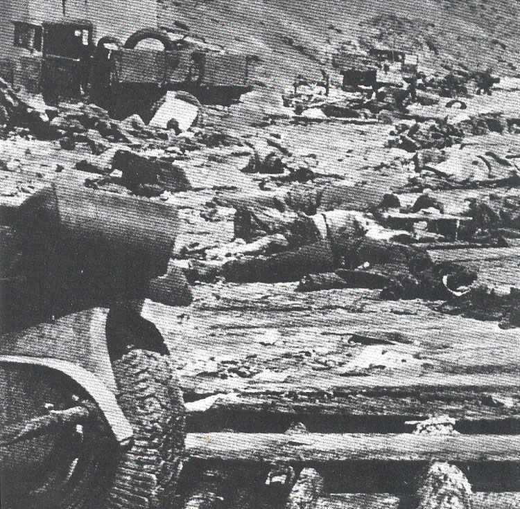 Bodies and destroyed war material on the beach of Kerch.