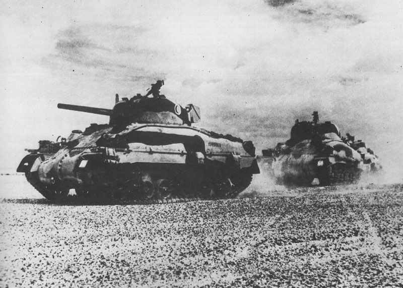 M4A1 Sherman IIs of 'the Queen's Bays' of 1st Armoured division at Second Alamein