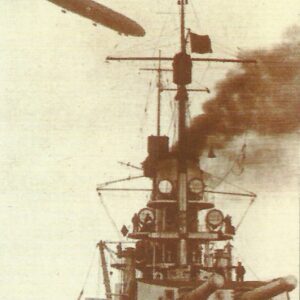 Zeppelin above a 'Kaiser' class battleship