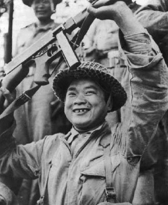 Jubilant Chinese soldier