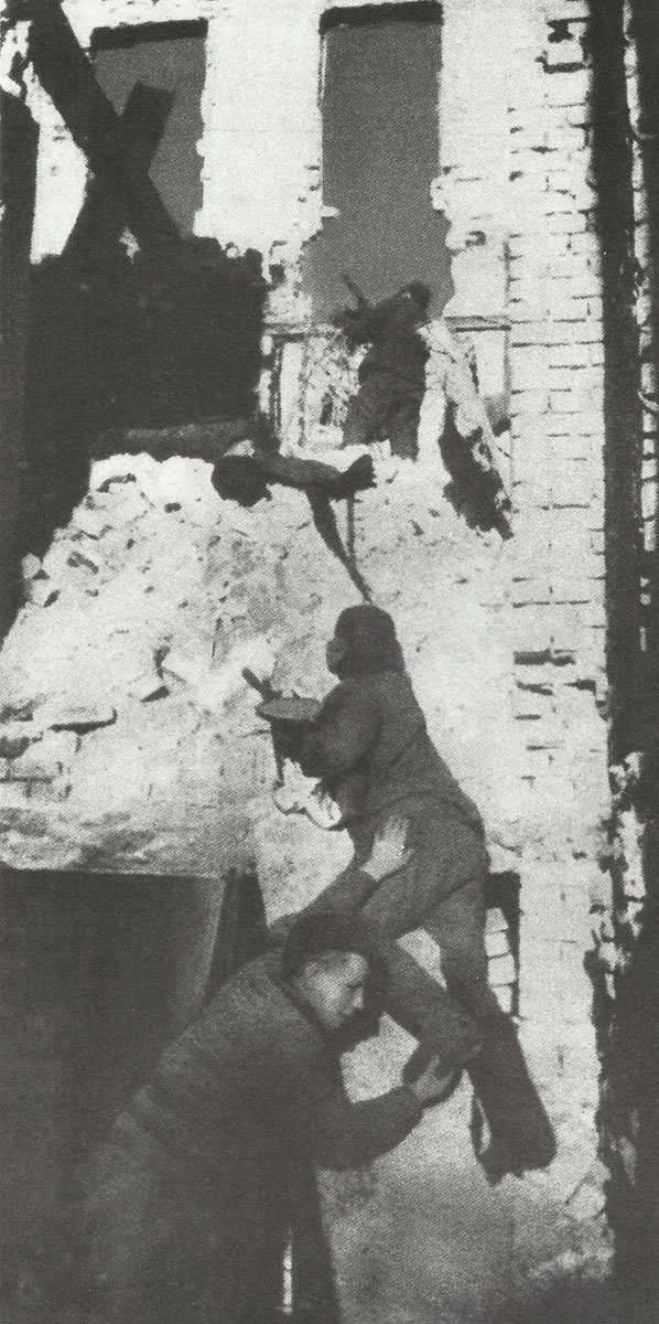 Red Army soldiers in the ruins of Stalingrad.