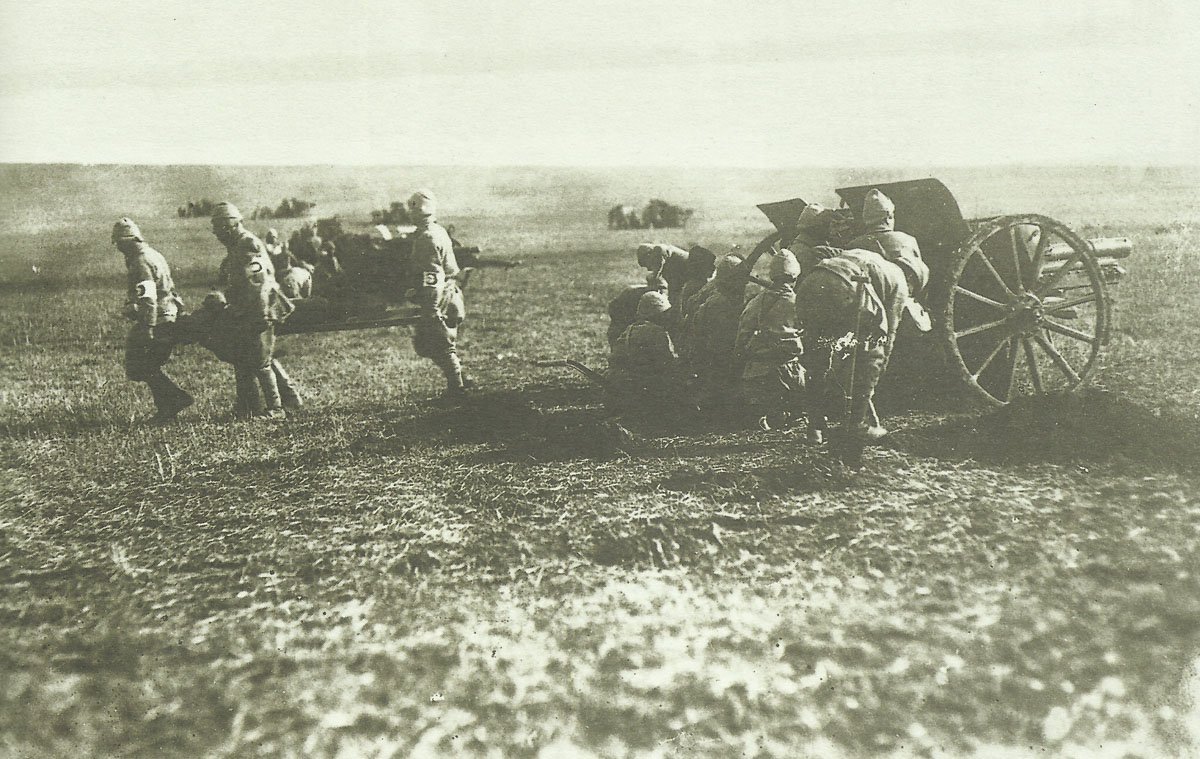 Turkish field guns in action with British troops