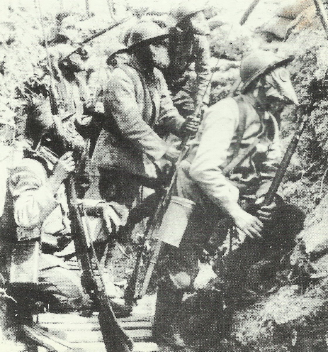 French soldiers await a gas attack